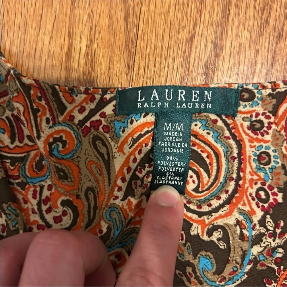 Lauren Ralph Lauren Paisley V-Neck Sleeveless Dress | Tie Waist | Size M - Picture 4 of 8